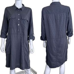 WRAP London Women's Size 8 Gray Cotton Shirt Dress Eyelet Embroidered Henley